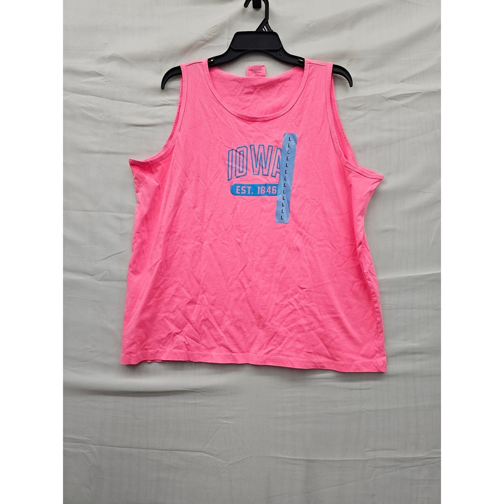 State of Mine Womens Iowa Graphic Tank Top Pink Cotton Casual Size Large